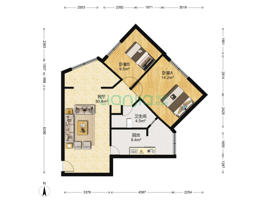 怡湖西苑 2室1厅1卫 76平方