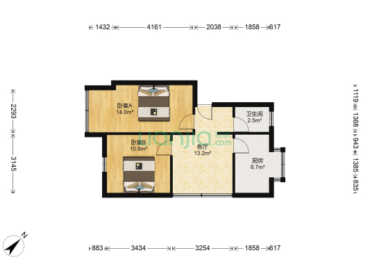 卧龙家属院 2室1厅1卫 58平方