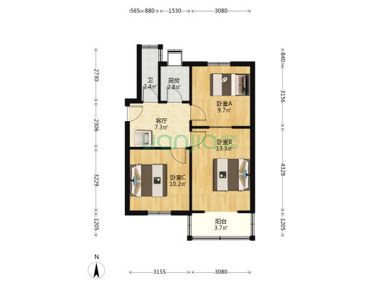 环城路 3室1厅1卫 61平方