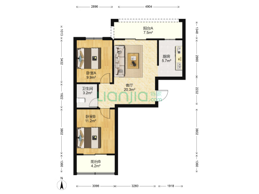 金辉伯爵山 2室1厅1卫 75平方