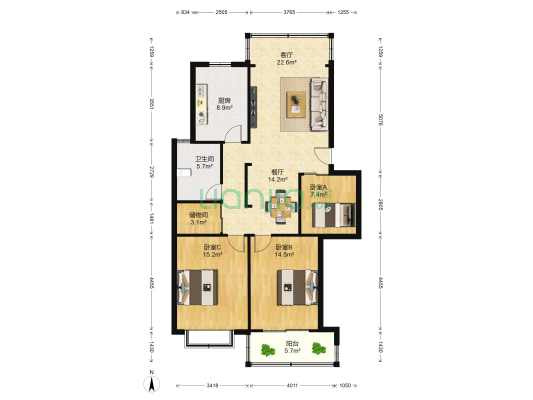 盛和永兴花苑 3室2厅1卫 108平方