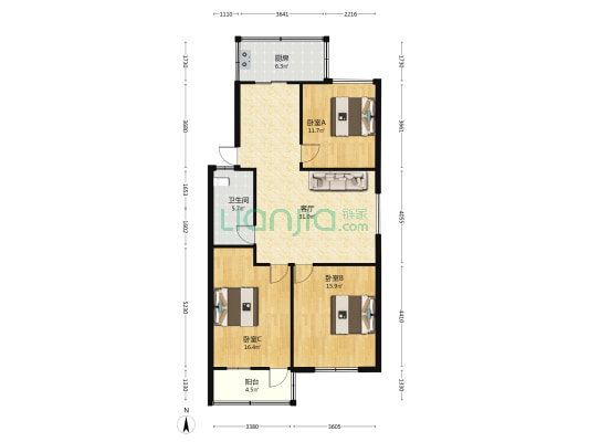 啤酒厂家属院 3室1厅1卫 102平方