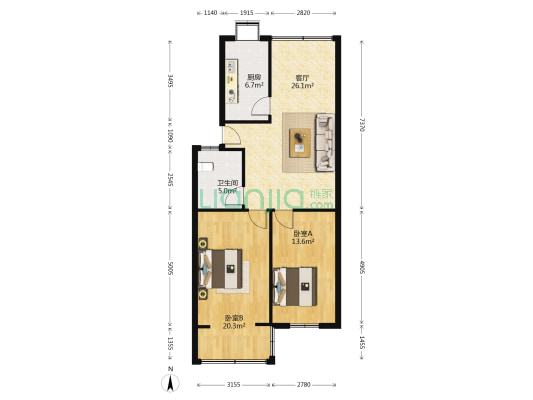 汉阳大街14号 2室1厅1卫 85平方