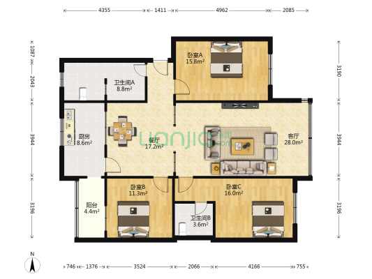 一环西路南231号 3室2厅2卫 138平方