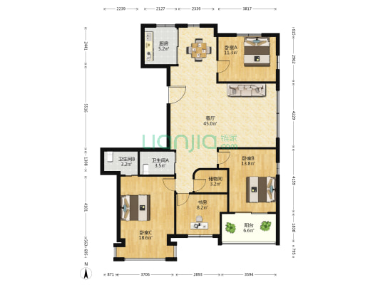 王桥家园 4室1厅2卫 153平方