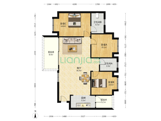 金堤学苑 3室1厅2卫 117平方