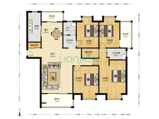馨怡花园 4室2厅3卫 177平方