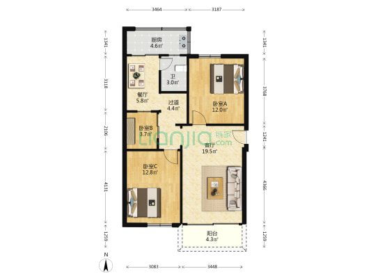 花岗石公司 3室2厅1卫 79平方