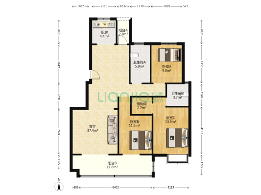 天盟青桐湾 3室1厅2卫 126平方