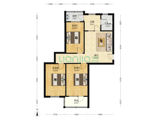 上官巷6号院 3室1厅1卫 94平方