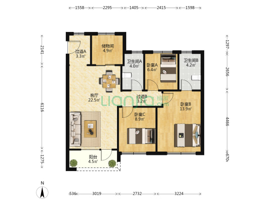 龙湖光年三期 3室1厅2卫 110平方
