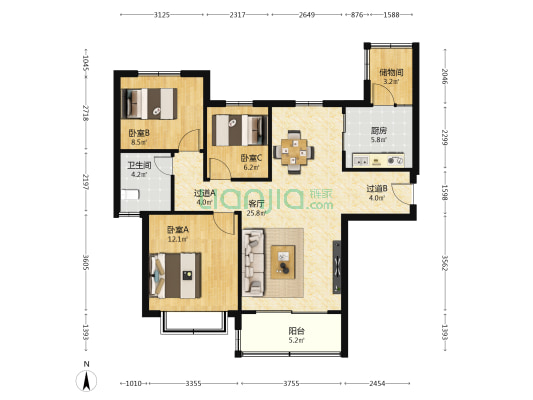 恒大御景天下一期 3室1厅1卫 116平方