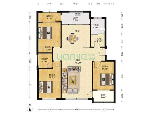 金马家园 3室1厅1卫 145平方