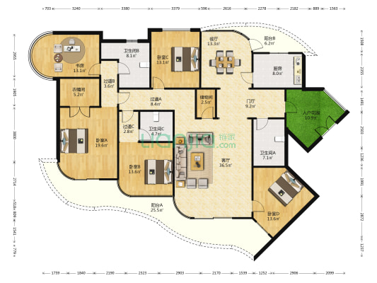 金昌•香湖郡南区 5室2厅3卫 240平方