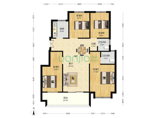 瑞辰公馆 4室1厅2卫 117平方