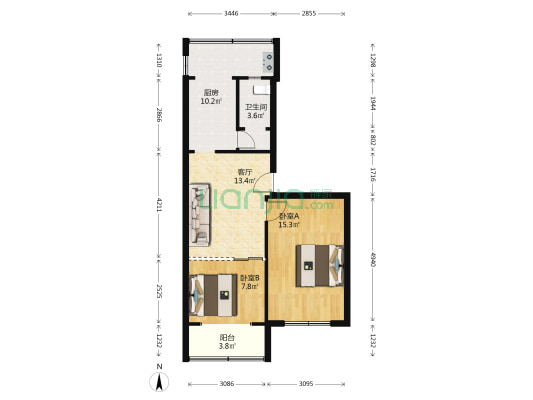 银桂桥西街2号 2室1厅1卫 62平方