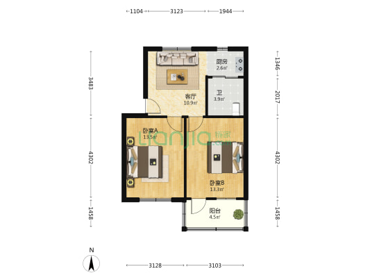兴波苑 2室1厅1卫 57平方