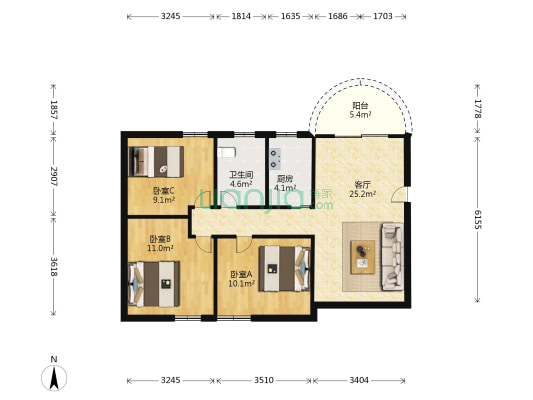 侨爱苑 3室1厅1卫 95平方