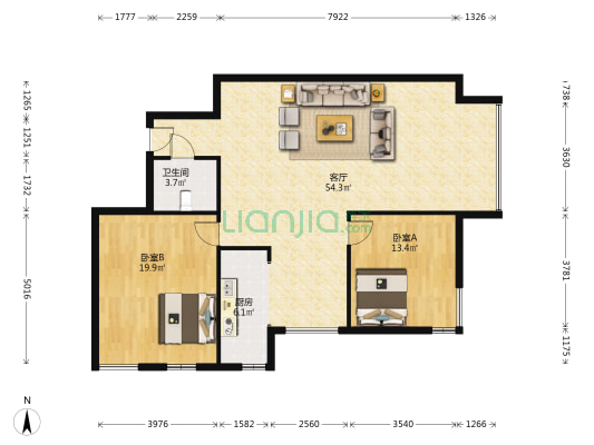 天源骏景 2室1厅1卫 125平方