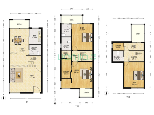 清华园 3室2厅4卫 253平方