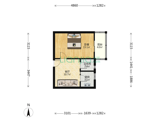 裕国楼 1室1厅1卫 29平方