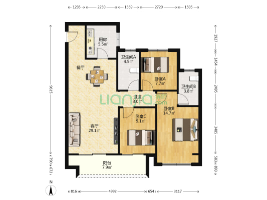 禹洲嘉誉府 3室1厅2卫 118平方