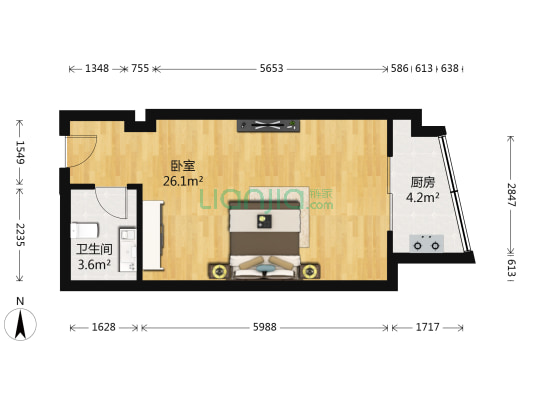 西现代城 1室0厅1卫 47平方