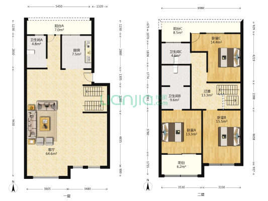上岛名苑 3室1厅3卫 400平方
