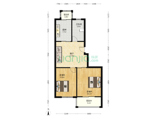 永和佳园 2室1厅1卫 87平方