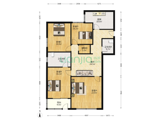 光大花园 4室1厅2卫 153平方
