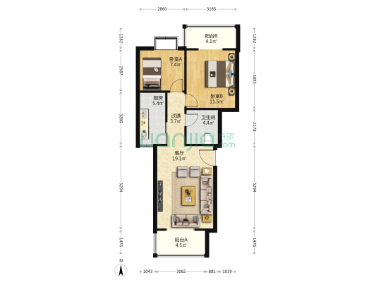 广馨苑小区 2室1厅1卫 85平方