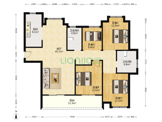 招商樾望 4室1厅2卫 158平方