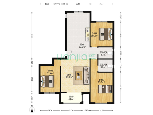 翰林名府 3室1厅2卫 134平方