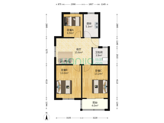 新天地家园南区 3室1厅1卫 77平方