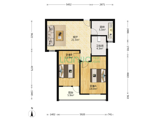 阳澄湖畔花苑二区 2室1厅1卫 76平方