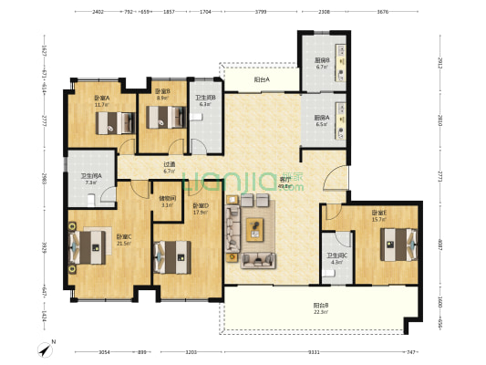 太东红树湾悦府 5室1厅3卫 233平方