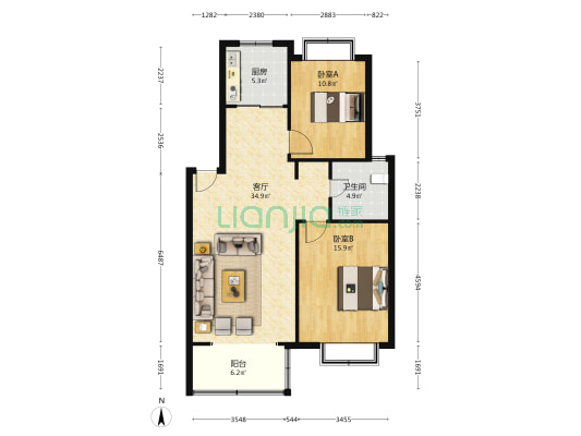 乐怡苑(奉贤) 2室1厅1卫 95平方