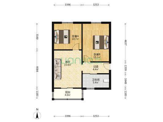 南大街64号 2室1厅1卫 67平方