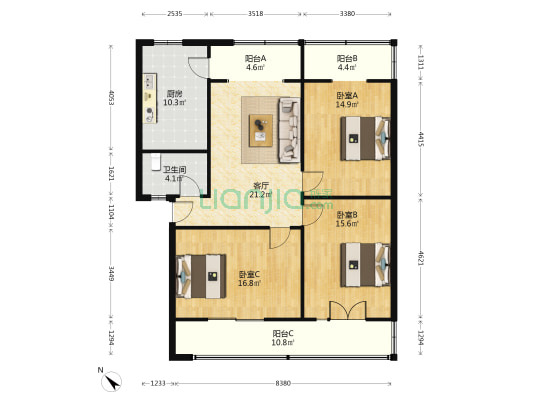 竹林巷27号 3室1厅1卫 111平方