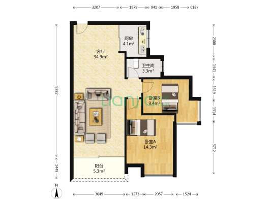 阳光假日花园南区 2室1厅1卫 81平方
