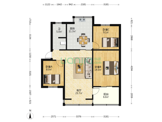 永乐路47号 3室1厅1卫 67平方
