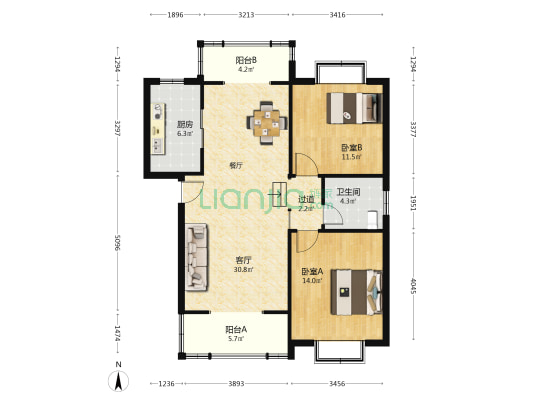 怡洲园三期 2室1厅1卫 90平方