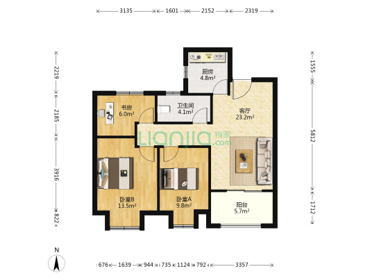 横塘路88号 3室1厅1卫 91平方