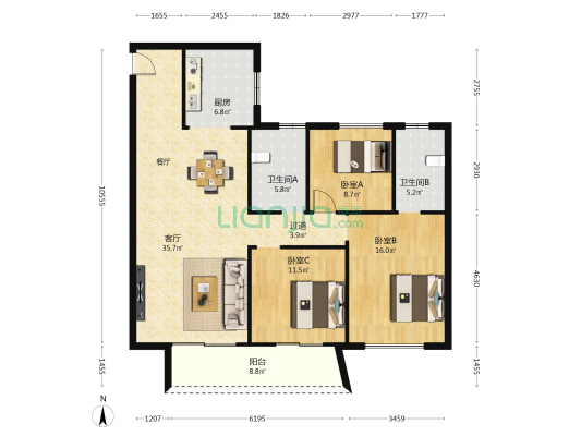 东和和美嘉苑 3室1厅2卫 135平方