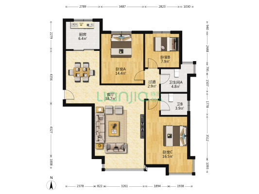 良志嘉年华二期 3室1厅2卫 134平方