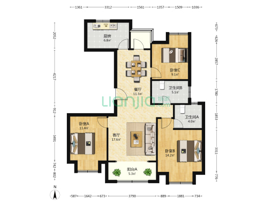 雍锦星州湾 3室2厅2卫 115平方