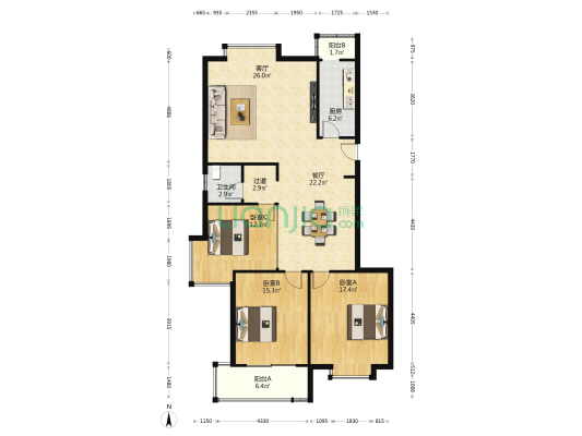 西城岚湾花苑 3室2厅1卫 137平方