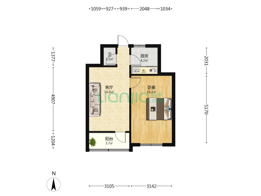教育楼 1室1厅1卫 52平方