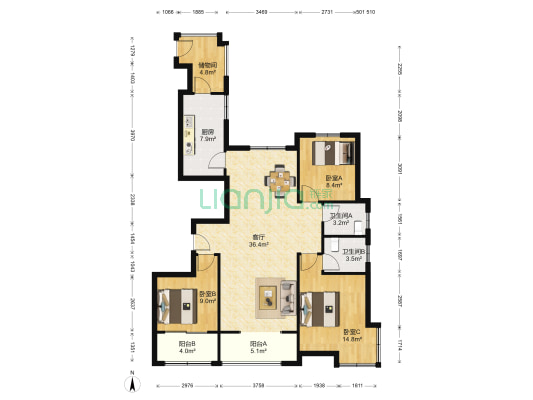 报业文苑 3室1厅2卫 141平方