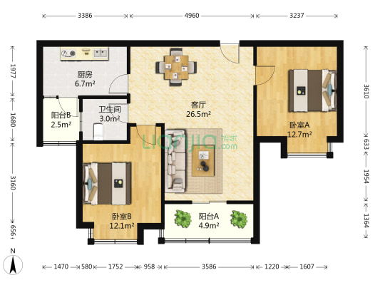 琥珀名城沁园 2室1厅1卫 87平方